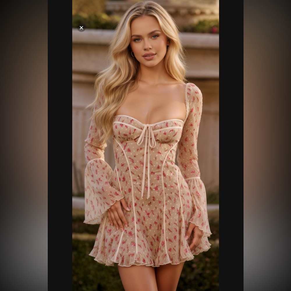 HOUSE OF CB 'Analissa' Vintage Rose Print Corset MiniDress S(Full/Tall)-US4-6